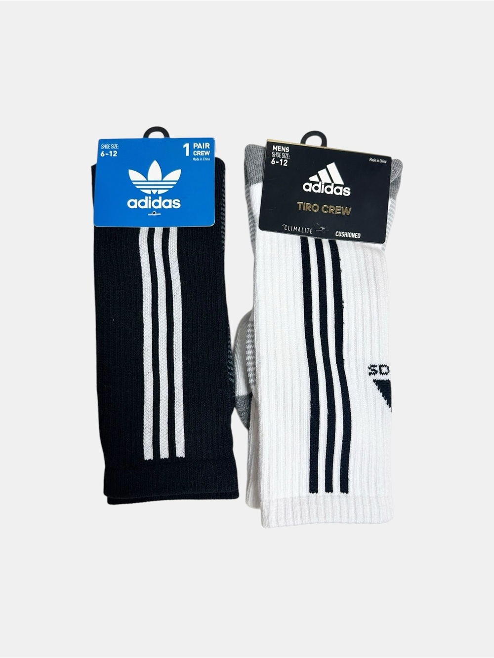 Adidas Crew Athletic Socks Black & White Gray & White 2 Pairs